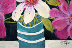 Cosmos In A Blue And White Pot