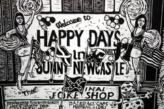 Linocut Print - Co Down Happy Days In Sunny Newcastle 1997 Artist Proof