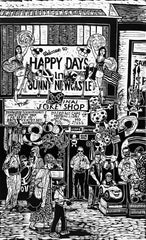 Linocut Print - Co Down Happy Days In Sunny Newcastle 1997 Artist Proof