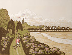 Linocut Print - Walking The Dog Keel Point, 2014