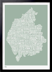 Map - England Cumbria and Lake District in Green Black frame