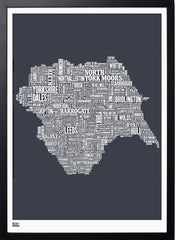 Map - England Yorkshire Type In Slate Black frame