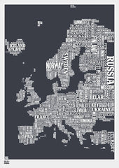 Map - Europe In Slate Unframed