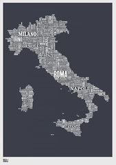 Map - Italy In Slate Unframed