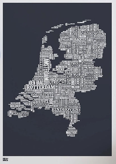 Map - Netherlands In Slate Unframed