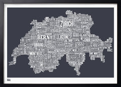 Map - Switzerland in Slate Black frame