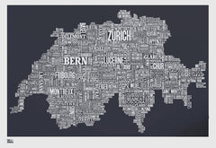 Map - Switzerland in Slate Unframed