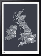 Map - UK and Ireland Type In Slate Black frame