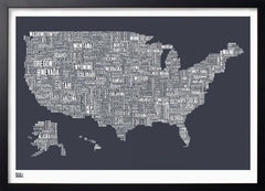 Map - USA In Slate Black frame