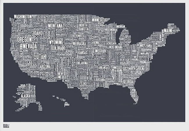 Map - USA In Slate Unframed