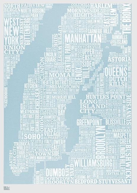 Map - New York In Duck Egg Blue Unframed