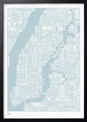 Map - New York In Duck Egg Blue Black frame