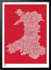 Map - Wales In Red Frame Black