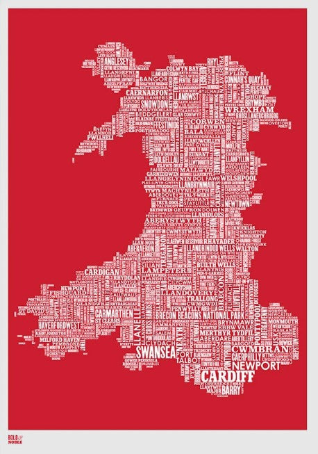 Map - Wales In Red Unframed