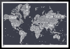 Map - World In Slate Black frame