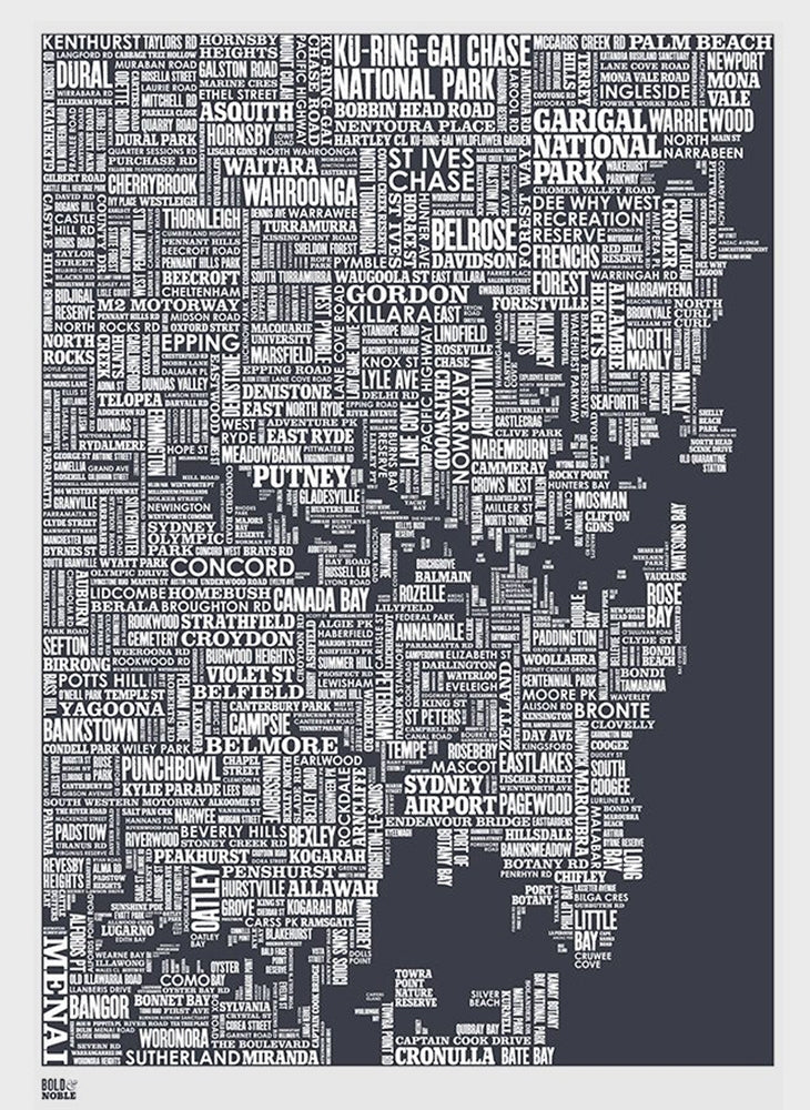 Map - Australia Sydney In Slate Unframed