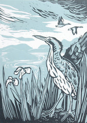 Lino Print - Bittern, Inner Hebrides