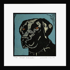 Lino Print - Black Labrador Black Frame