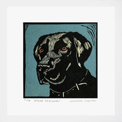 Lino Print - Black Labrador White Frame