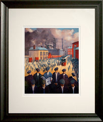 Print - Black With Men, Queen's Road, Belfast Black frame