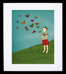 Boy Releases Butterflies Framed