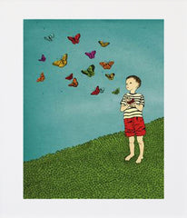 Boy Releases Butterflies Unframed