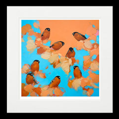 Bullfinches in Orange and Blue - Framed