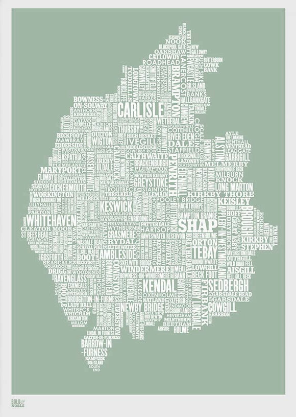 Map - England Cumbria and Lake District in Green Unframed