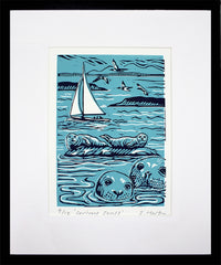 Lino Print - Curious Seals - Black Box Frame