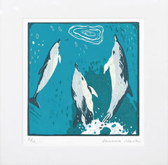 Lino Print - Dolphins - Unframed