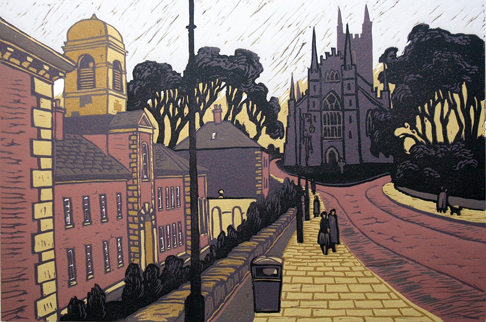 Linocut Print - Co Down Downpatrick Cathedral 1994