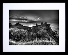 Dunluce Castle (Black and White) Black Frame