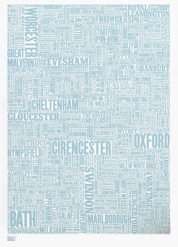 Map - England Cotswolds and Beyond in Blue Unframed