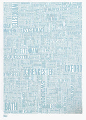 Map - England Cotswolds and Beyond in Blue Unframed