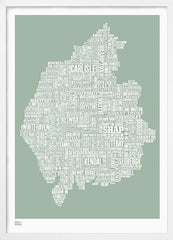 Map - England Cumbria and Lake District in Green Frame White