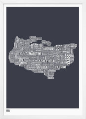 Map - England Kent in Slate White Frame