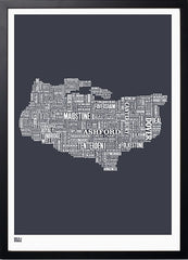 Map - England Kent in Slate Black Frame