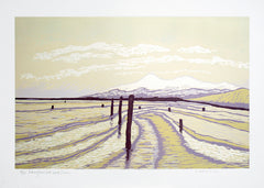 Linocut Print - Co Down February Snow Back Beach, Dundrum 2010 Unframed