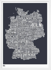 Map - Germany in Slate Frame White