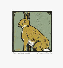 Lino Print - Golden Hare Of Rathlin Unframed