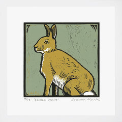 Lino Print - Golden Hare Of Rathlin White Frame