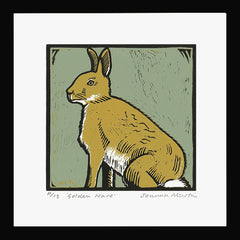 Lino Print - Golden Hare Of Rathlin Black Frame