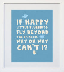 Happy Little Bluebirds White Frame