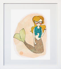 Hipster Mermaid White Frame