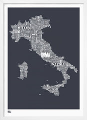 Map - Italy in Slate Frame White