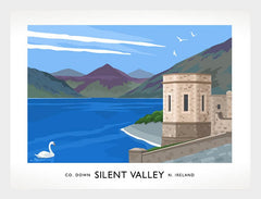 Co Down - Mourne Mountains Silent Valley Frame White 40x30 No Mount