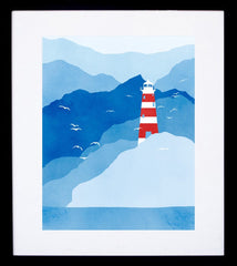 Lighthouse In Blue And Red Black frame