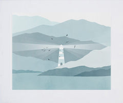 Beacon Of Light In Teal And Grey Unframed