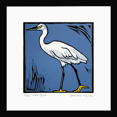 Lino Print - Little Egret Black Frame