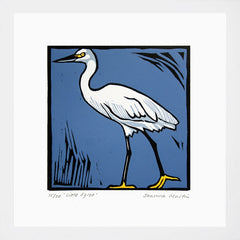 Lino Print - Little Egret White Frame